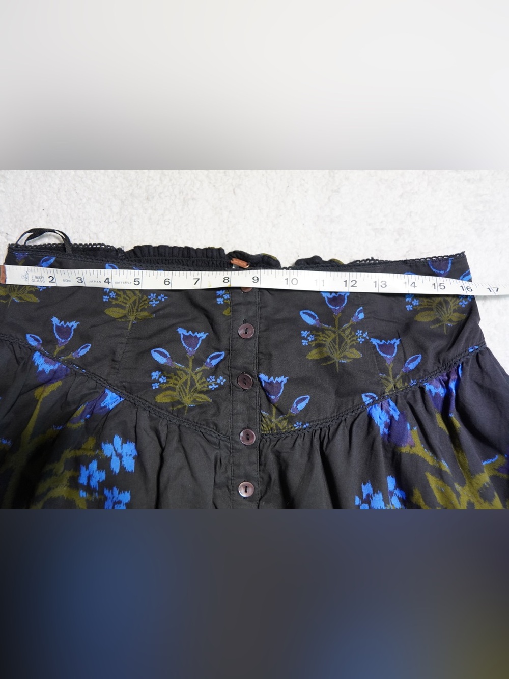 Free People Boho Black Floral Button-Front Maxi Skirt Smocked waist Size M - Picture 5 of 9